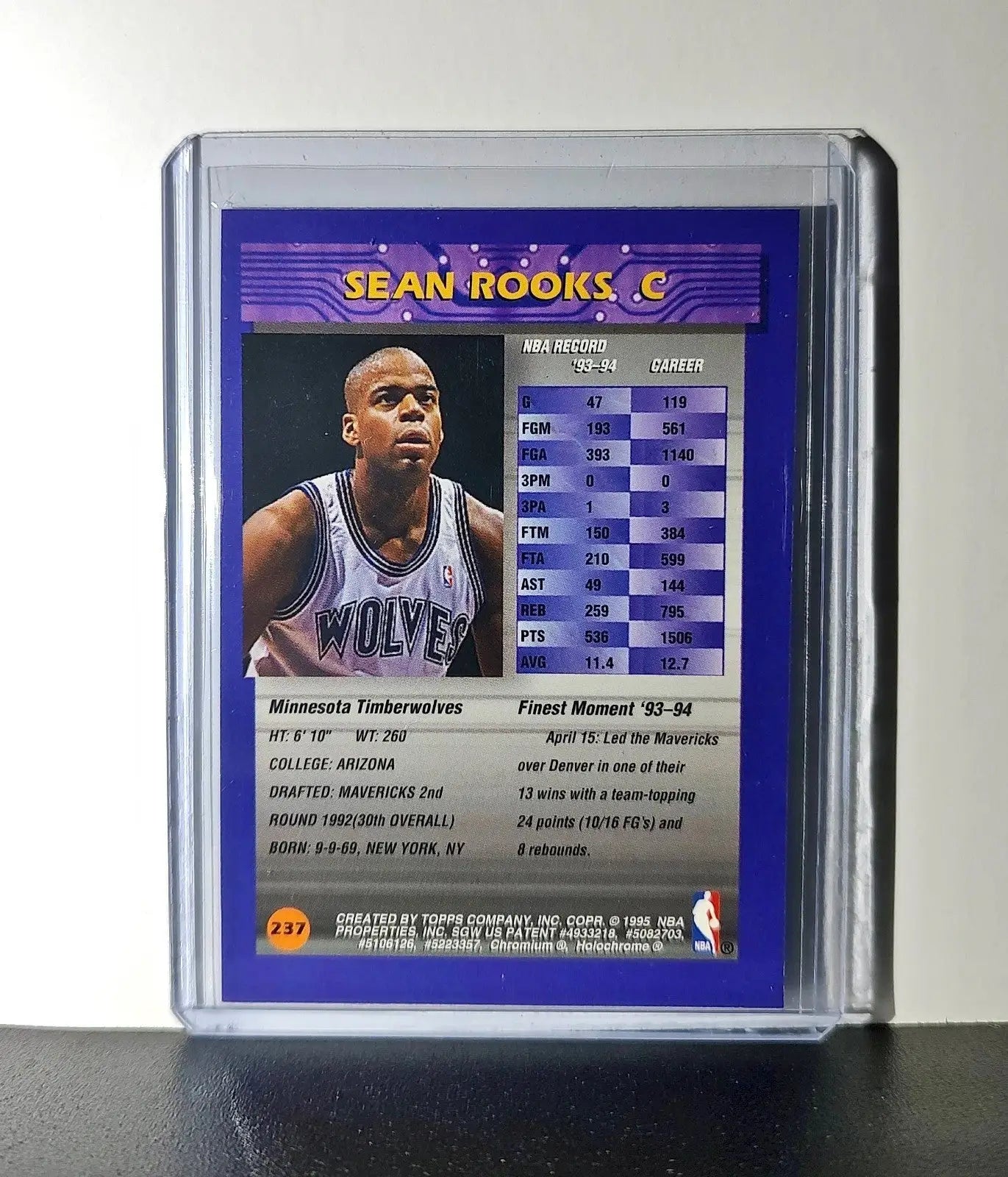 Sean Rooks 1994-95 Topps Finest #237 Basketball Card