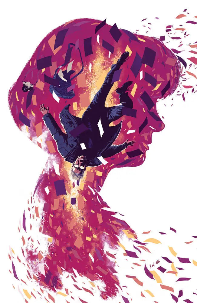Silhouetted figure dissolving into vibrant fragments on Seasons Have Teeth #3 cover art