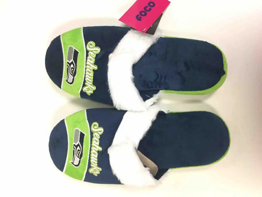 Seattle Seahawks Womens Stripe Logo Slippers - Apparel