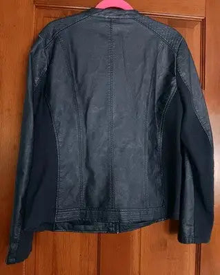 Sebby Collection Women Black Faux Leather Moto Jacket with Zip Pockets Size XXL - Apparel