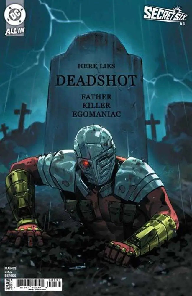 Comic book cover of Deadshot emerging from a grave in Secret Six #5 Leirix Li Card Stock Variant