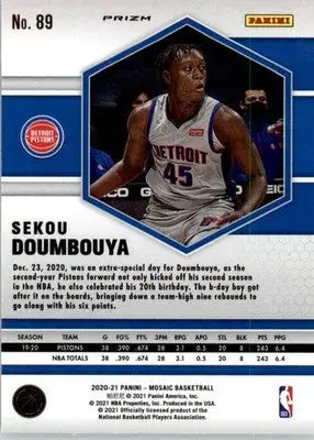 Sekou Doumbouya - 2020-21 Panini Mosaic - #89 - Silver Basketball - Basketball Card Single