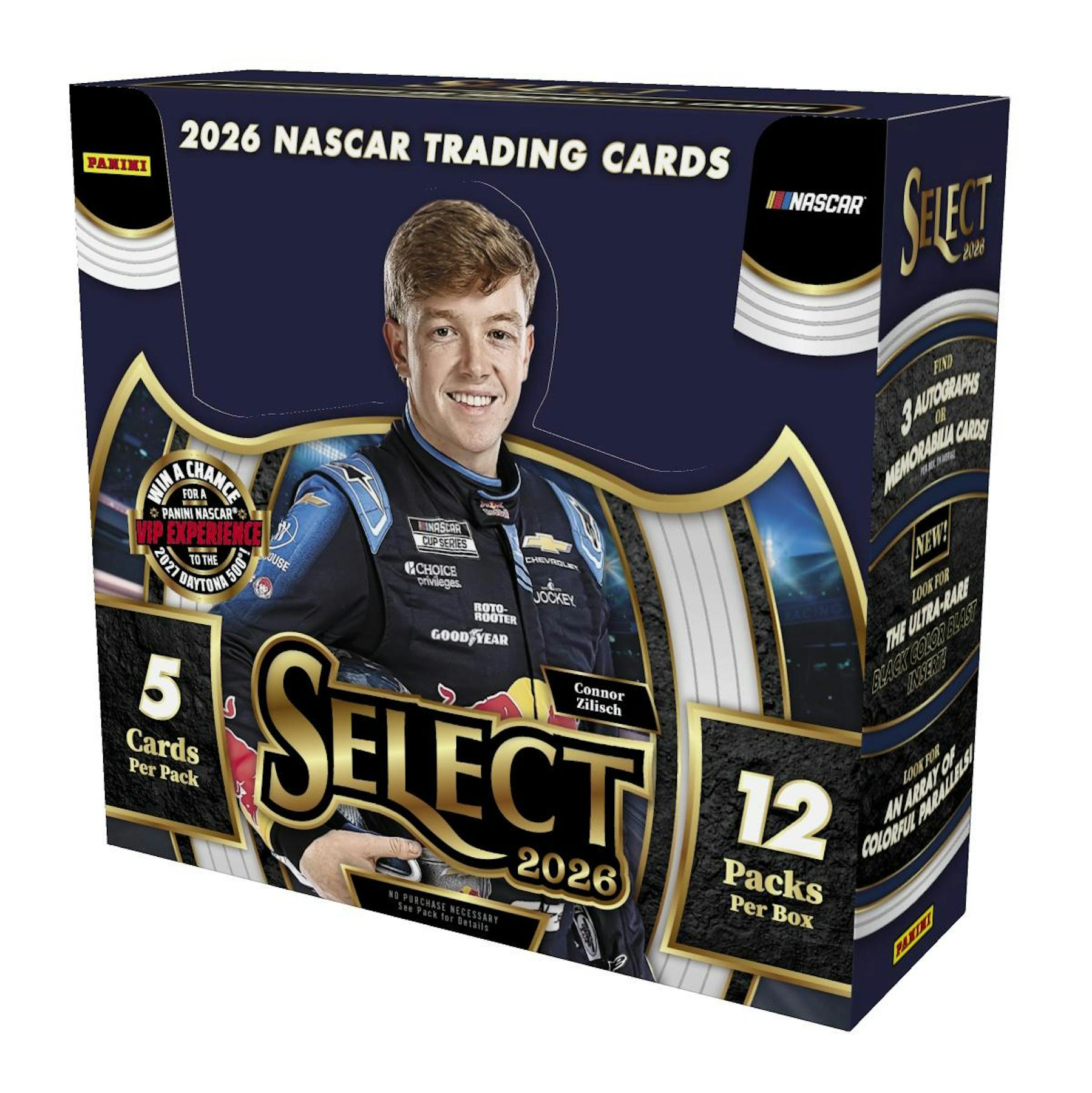 2026 Panini Select NASCAR Racing Hobby Box
Select NASCAR Black Color Blast insert card
Panini Select NASCAR autograph card