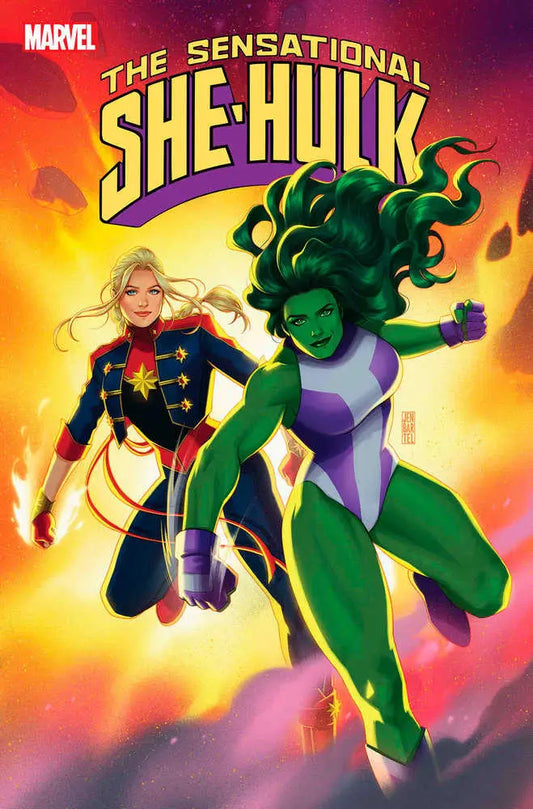 Comic book cover of She-Hulk and Captain Marvel showcasing action in Marvel Universe