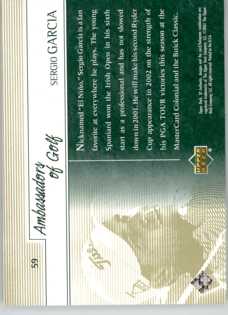 Sergio Garcia - 2001 Upper Deck - #59 - SP Authentic Preview Golf - Golf Card Single