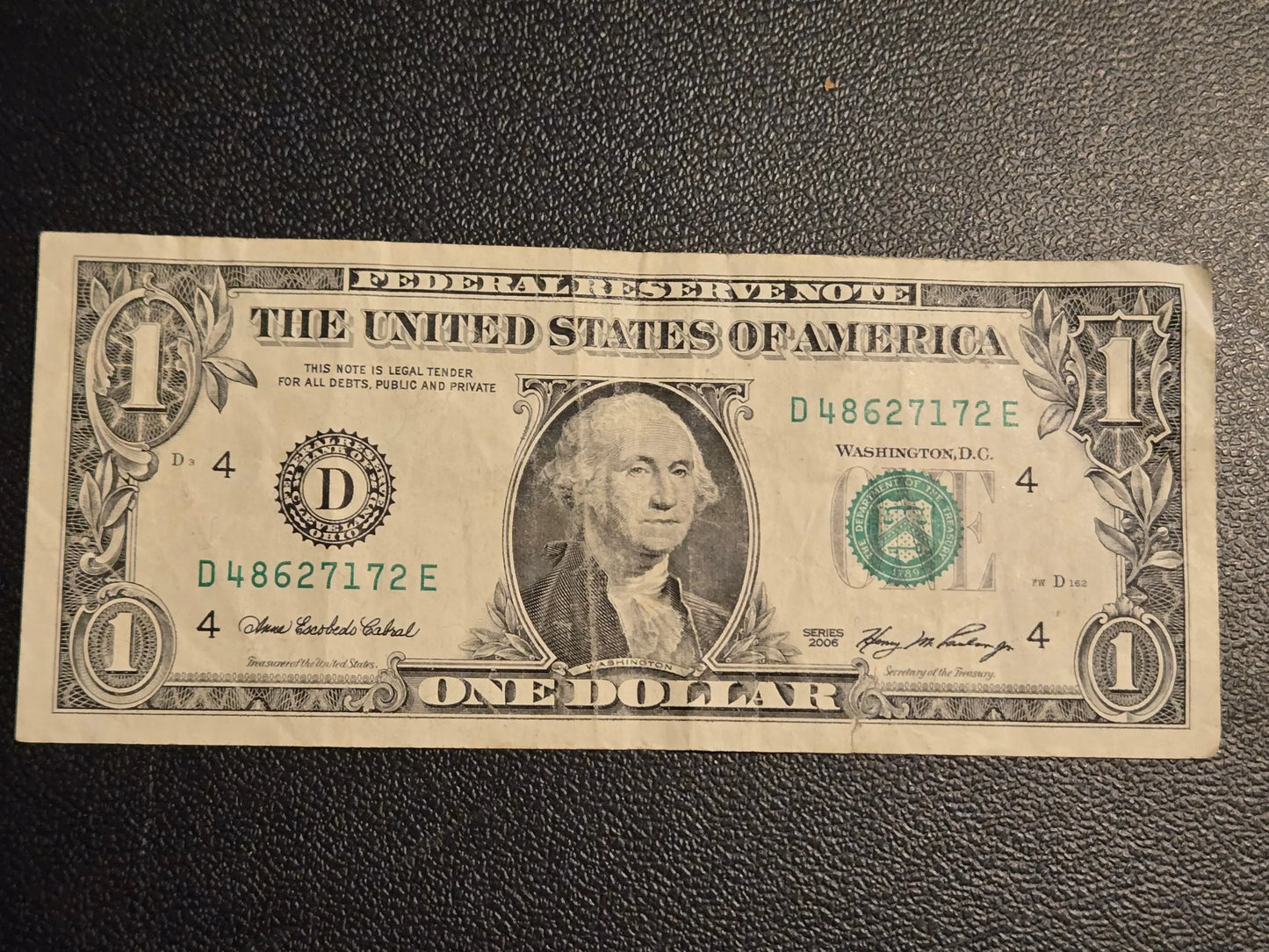 Series 2006 $1 One Dollar Bill Federal Reserve Note Cleveland D Circulated - Coins & Currency