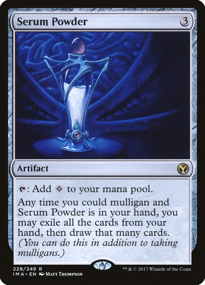 Serum Powder from Iconic Masters displayed with a Magic: The Gathering card