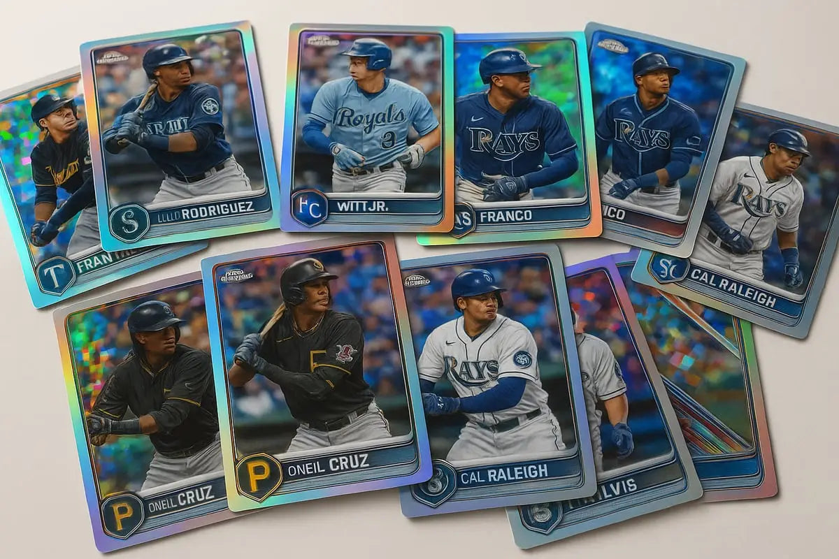 Topps Chrome collection of Tampa Bay Rays and Pirates cards with holographic borders