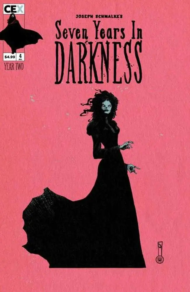 Silhouetted figure in Victorian dress on Seven Years in Darkness Year Two comic cover art