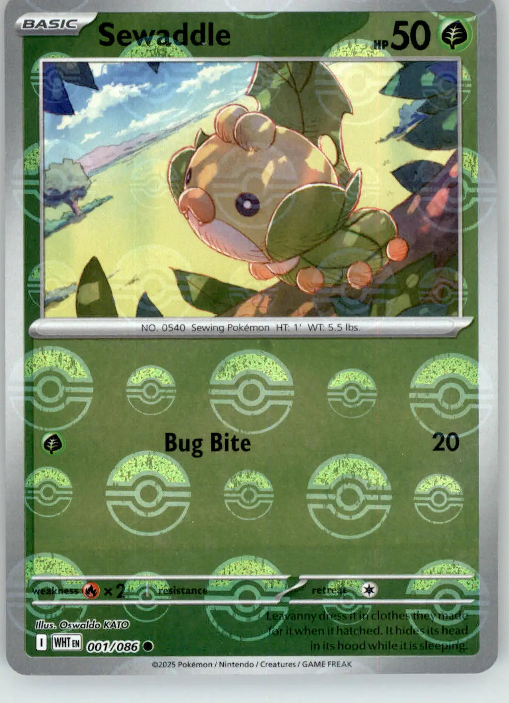Sewaddle - Poke Ball Pattern - White Flare - 001/086 - Holo NM Pokemon