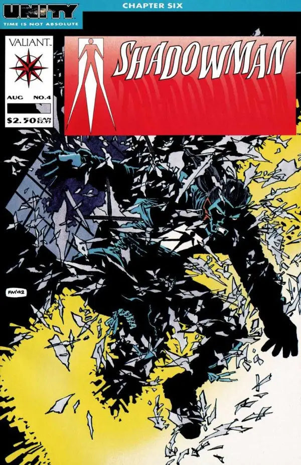 Comic book cover for Shadowman Chapter Six with black shards on yellow backdrop