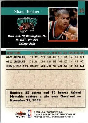 Shane Battier - 2003-04 Fleer Patchworks - #38 - Basketball - Basketball Card Single