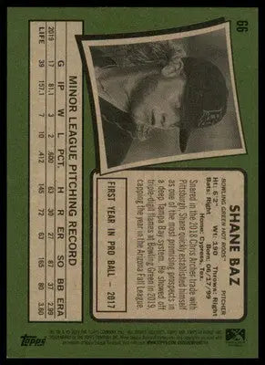 Shane Baz 2020 Topps Heritage Minor League #66 Bowling Green Hot Rods - Baseball Card Single