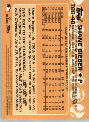 Shane Bieber - 2023 Topps - #T88-48 - 1988 Topps Baseball 35th Anniversary - Baseball Card Single