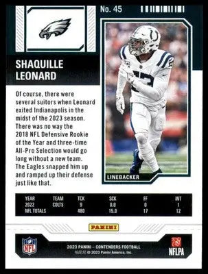 Shaquille Leonard 2023 Panini Contenders #45 Philadelphia Eagles