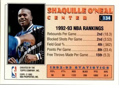 Shaquille O’Neal - 1993-94 Topps - #134 - Basketball - Basketball Card Single