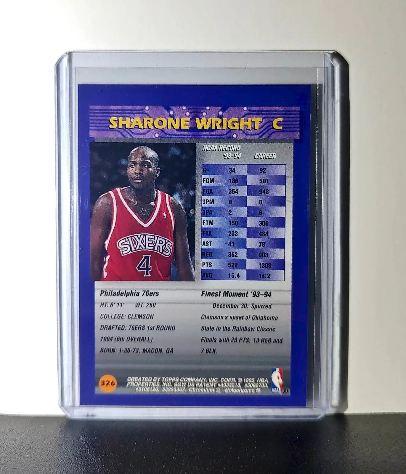 Sharone Wright Rookie 1994-95 Topps Finest #326 Card - Basketball Card Single