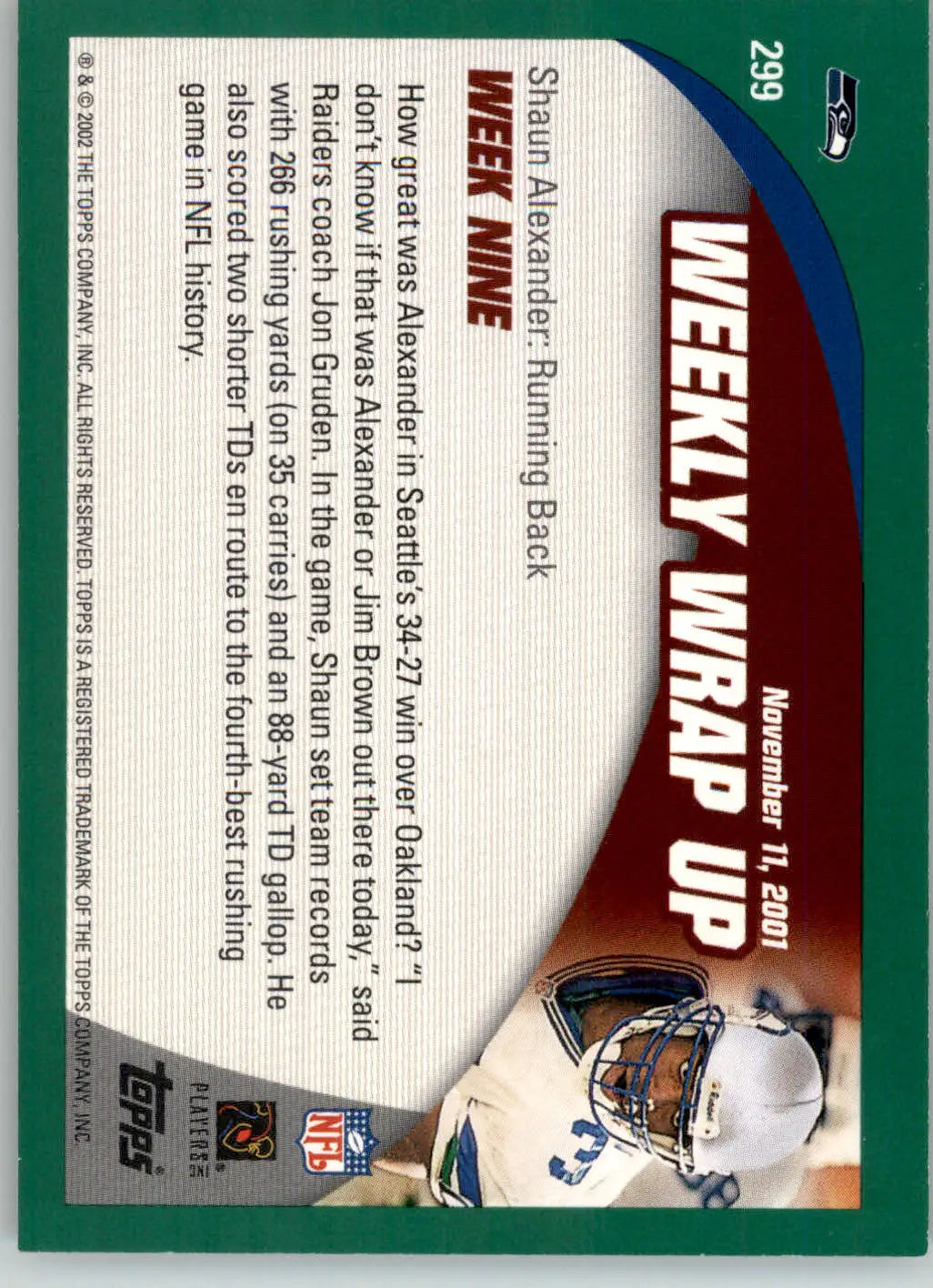 Shaun Alexander - 2002 Topps - #299 - Football - Football Card Single