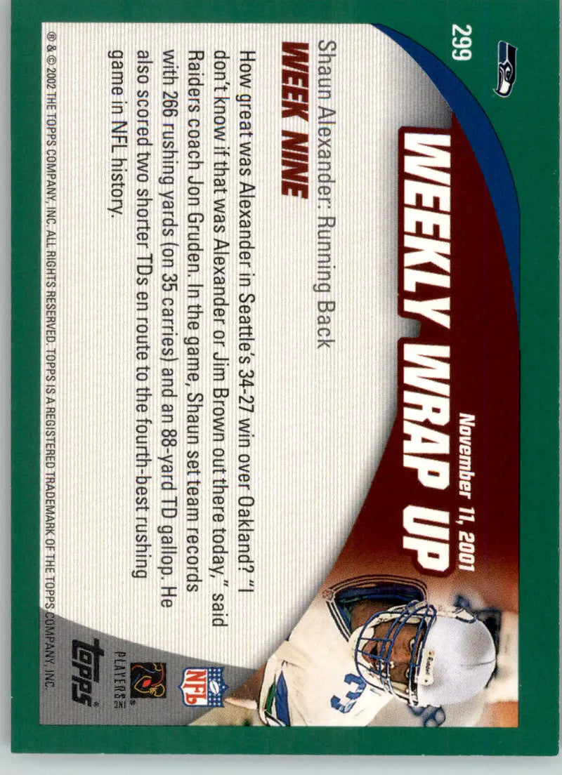 Shaun Alexander - 2002 Topps - #299 - Football - Football Card Single