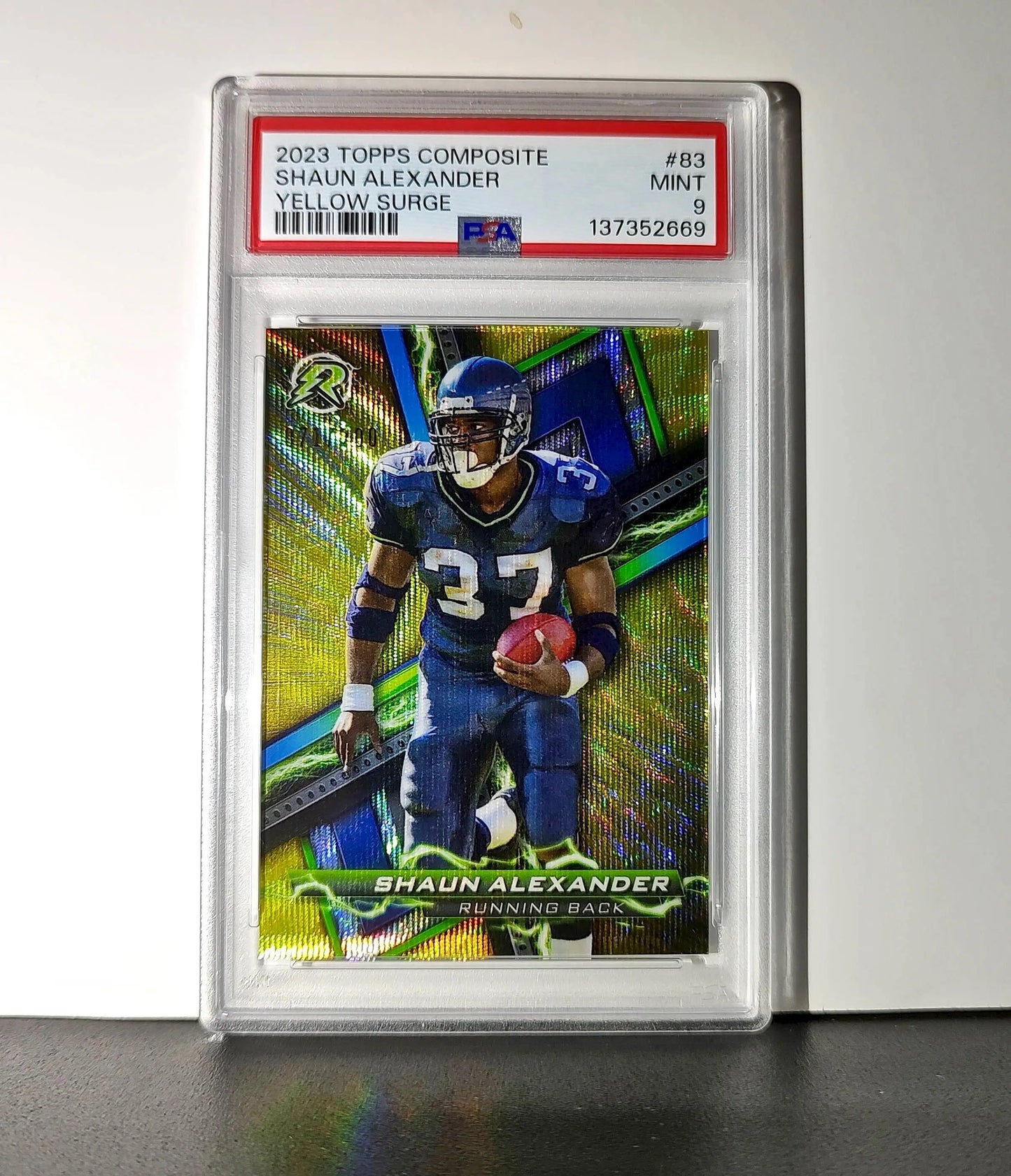 Shaun Alexander 2023 Topps Resurgence 071/200 #83 Yellow Surge PSA 9 Mint