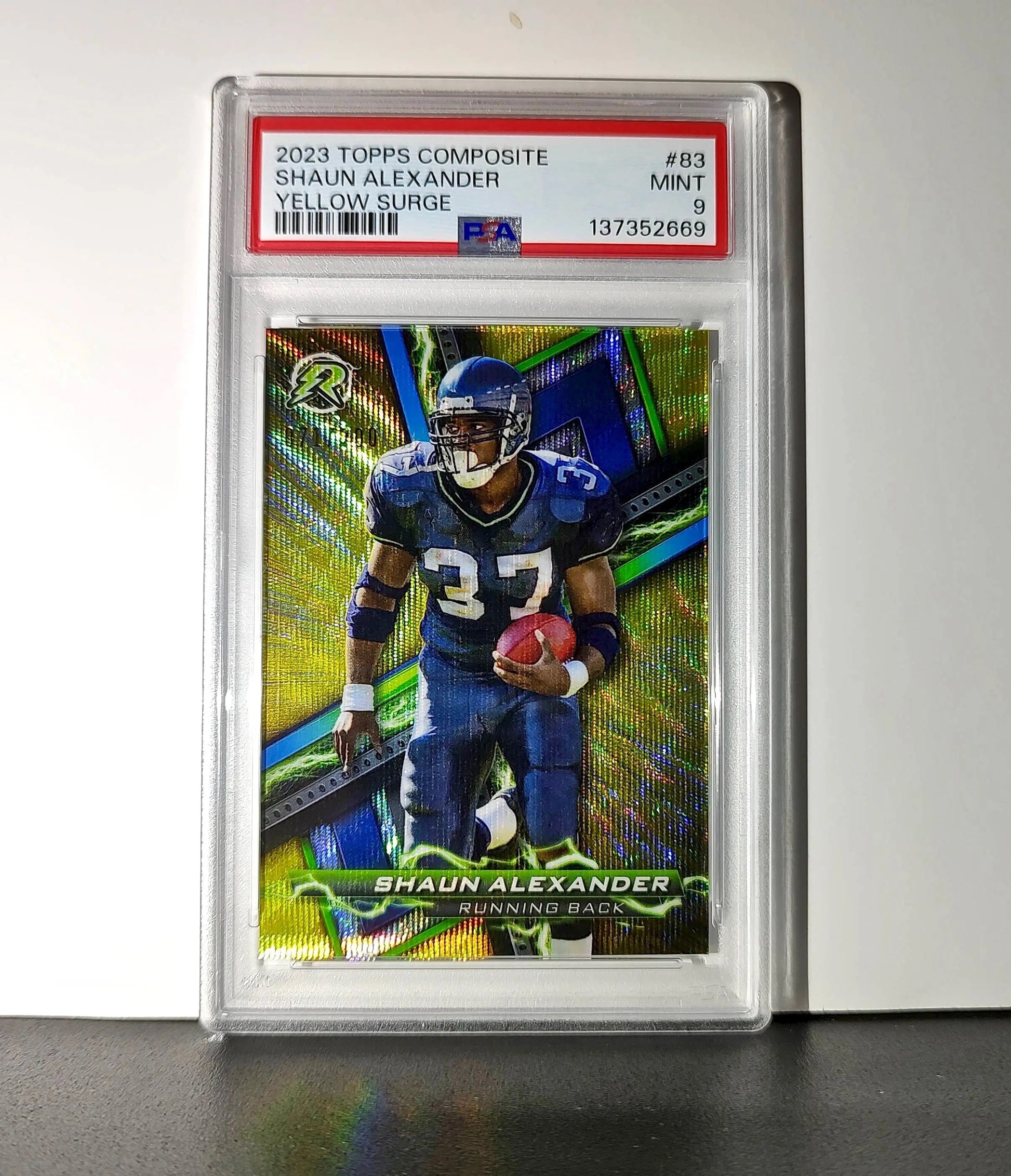 Shaun Alexander 2023 Topps Resurgence 071/200 #83 Yellow Surge PSA 9 Mint