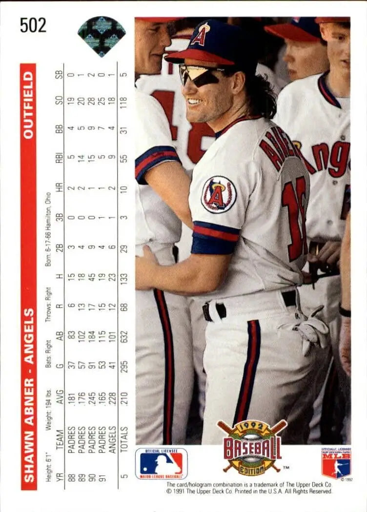 Shawn Abner 1992 Upper Deck MLB #502 Baseball Card California Angels