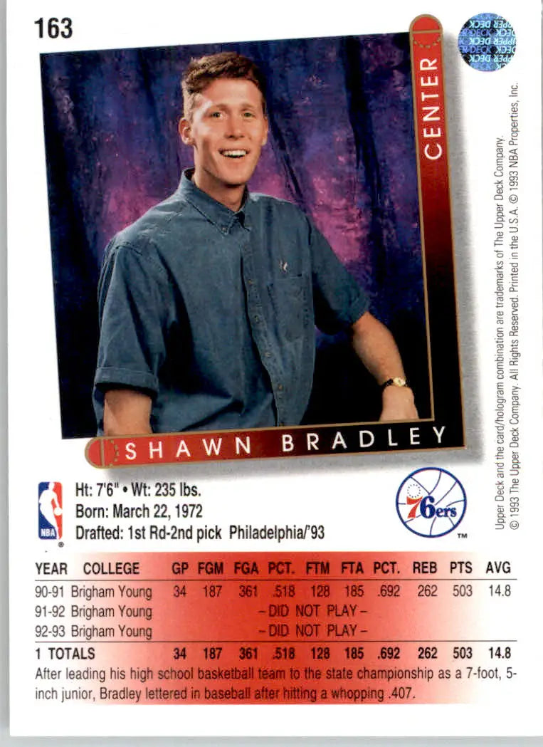 Shawn Bradley - 1993-94 Upper Deck - #163 - RC Basketball - Basketball Card Single
