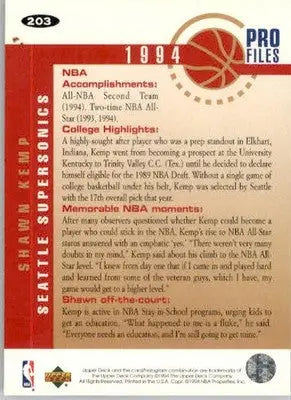 Shawn Kemp - 1994-95 Collector’s Choice - #203 - Basketball - Basketball Card Single