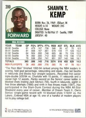 Shawn Kemp - 1994-95 Hoops - #200 - Basketball - Basketball Card Single