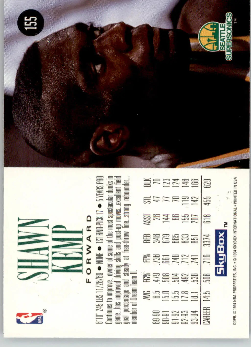 Shawn Kemp - 1994-95 SkyBox Premium - #155 - Basketball - Basketball Card Single