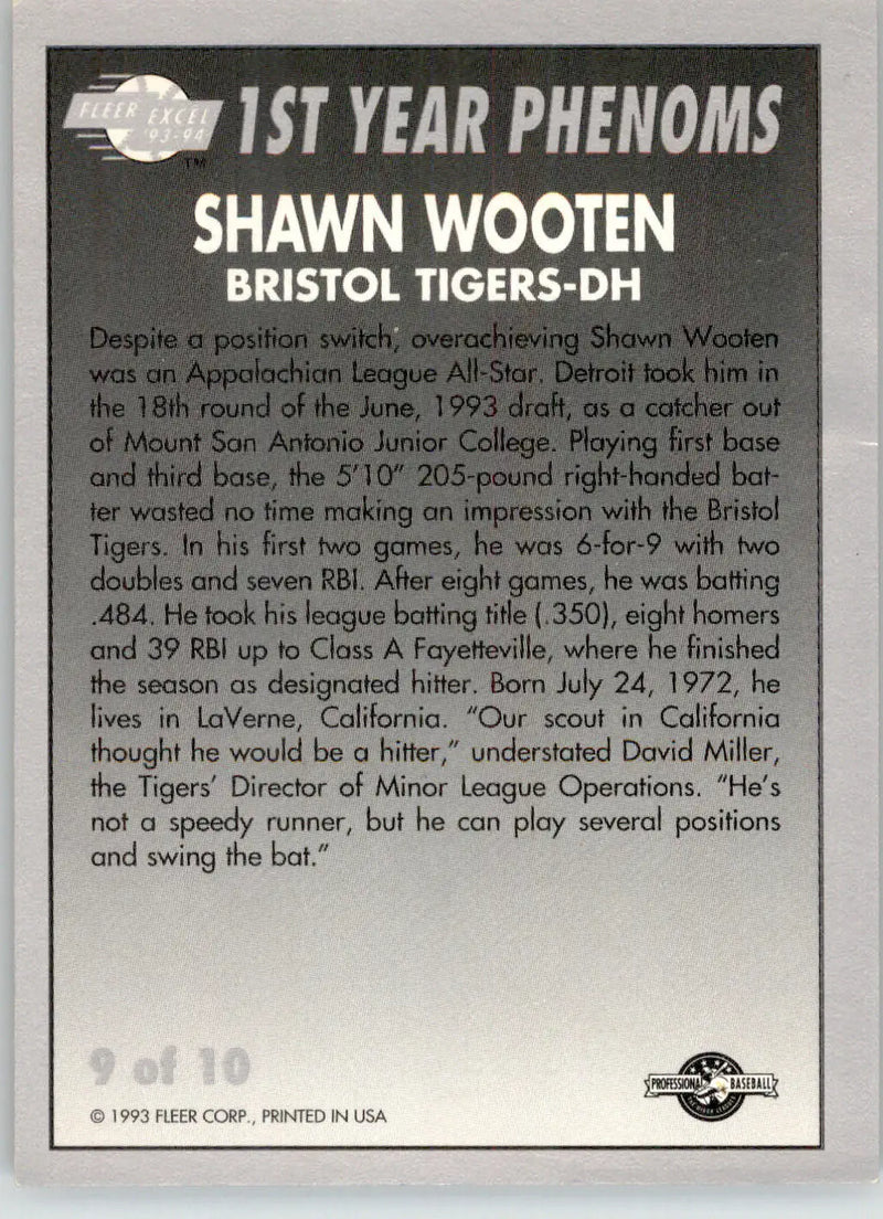 Shawn Wooten - 1993-94 Fleer Excel - #9 - First Year Phenoms Baseball - Baseball Card Single