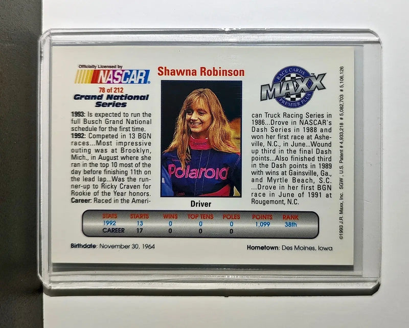 Shawna Robinson 1993 Maxx Premier Plus Racing #78 NASCAR Card Laughlin Racing