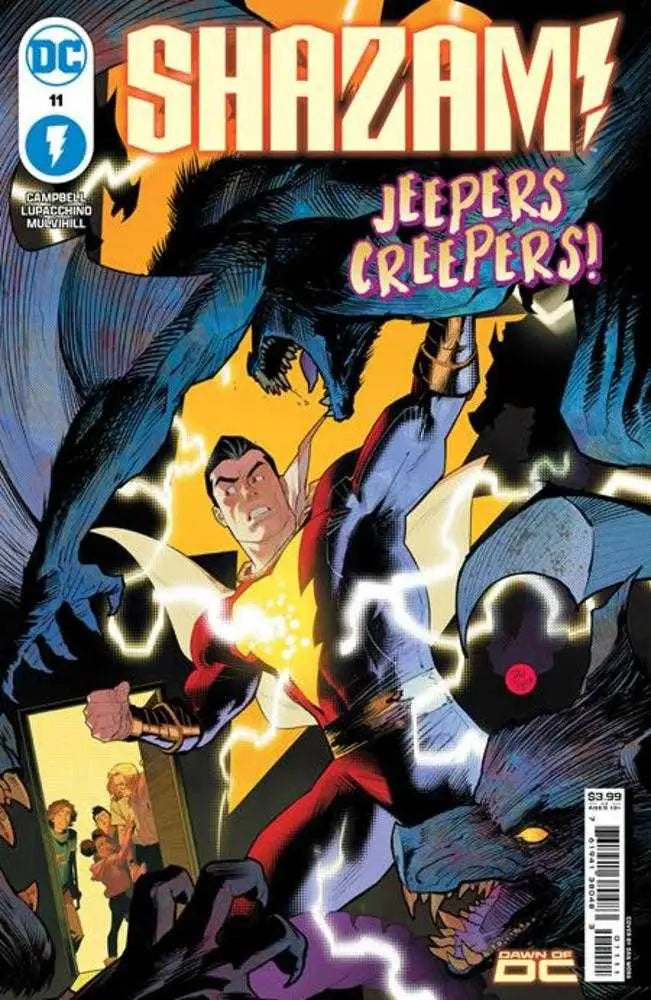 Shazam #11 Cover A Dan Mora showcases the superhero with lightning, ideal for trading cards