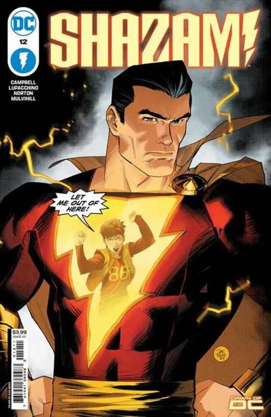 Shazam #12 Cover A Dan Mora comic book with lightning bolt emblem showcasing superhero