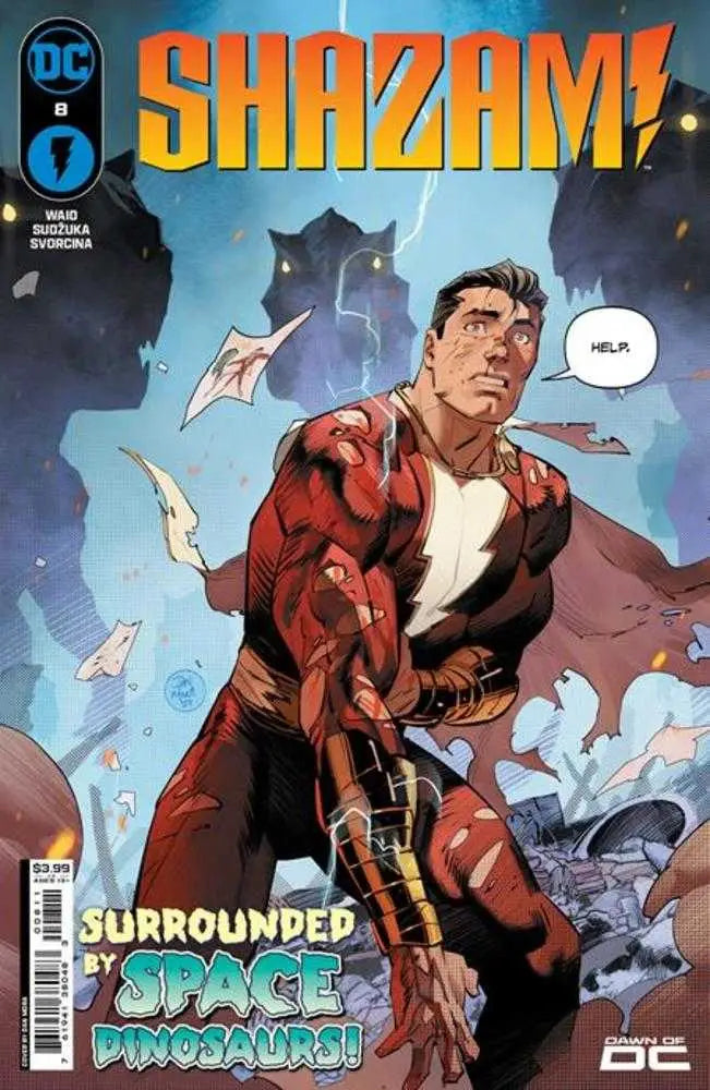 Comic book cover of Shazam #8 featuring superhero in red costume for trading cards