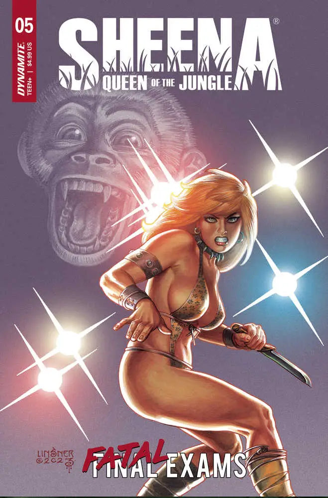 Sheena Queen of the Jungle #5 cover showcases a fierce female warrior with a knife