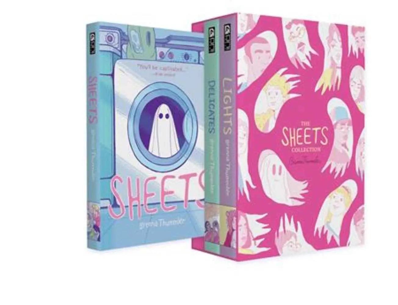 Sheets collection slipcase box set softcover featuring Brenna Thummler’s bestselling Sheets trilogy graphic novels