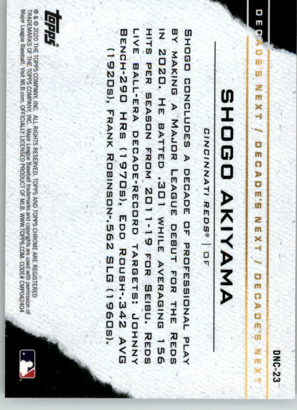 Shogo Akiyama - 2020 Topps Chrome Update - #DNC-23 - Decade’s Next Baseball - Baseball Card Single
