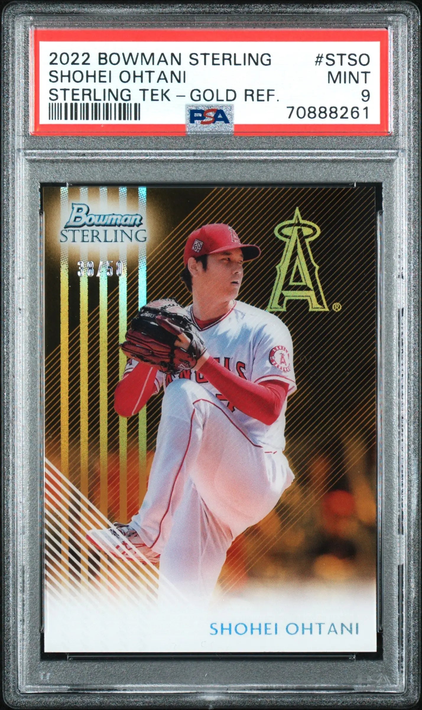 Shohei Ohtani 2022 Bowman Sterling Tek Gold Refractor baseball card PSA 9 Mint