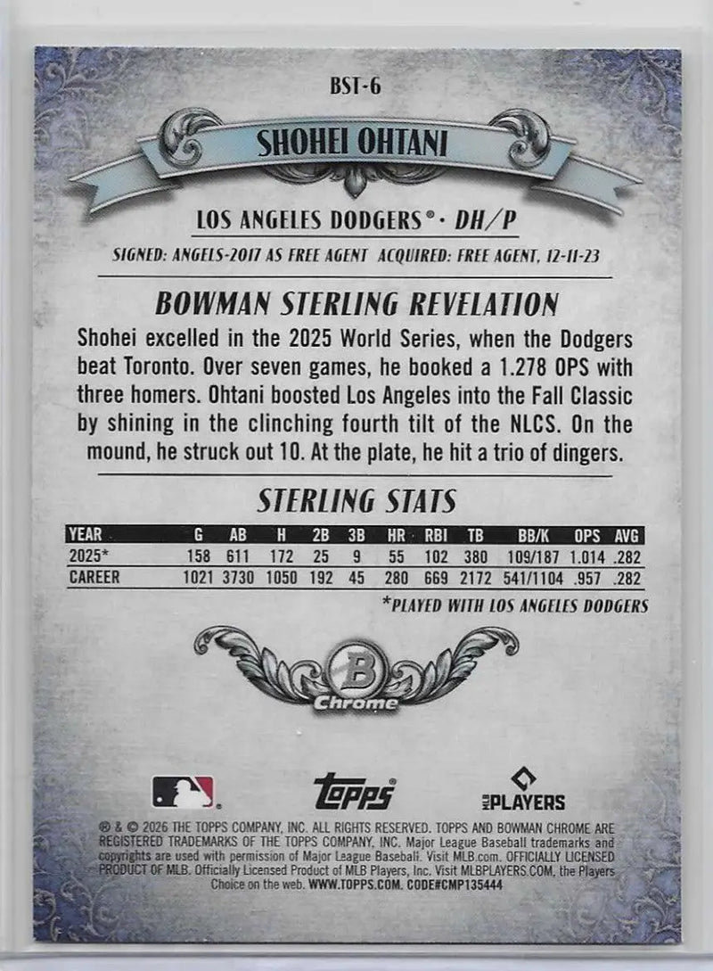 Shohei Ohtani 2026 Bowman Baseball Sterling Insert Card Dodgers (1255) - Baseball Card Single