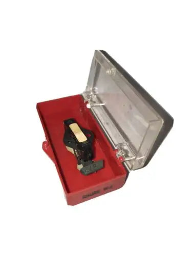 Red box with black and beige Shure W-9 Record Player part cartridge and clear lid