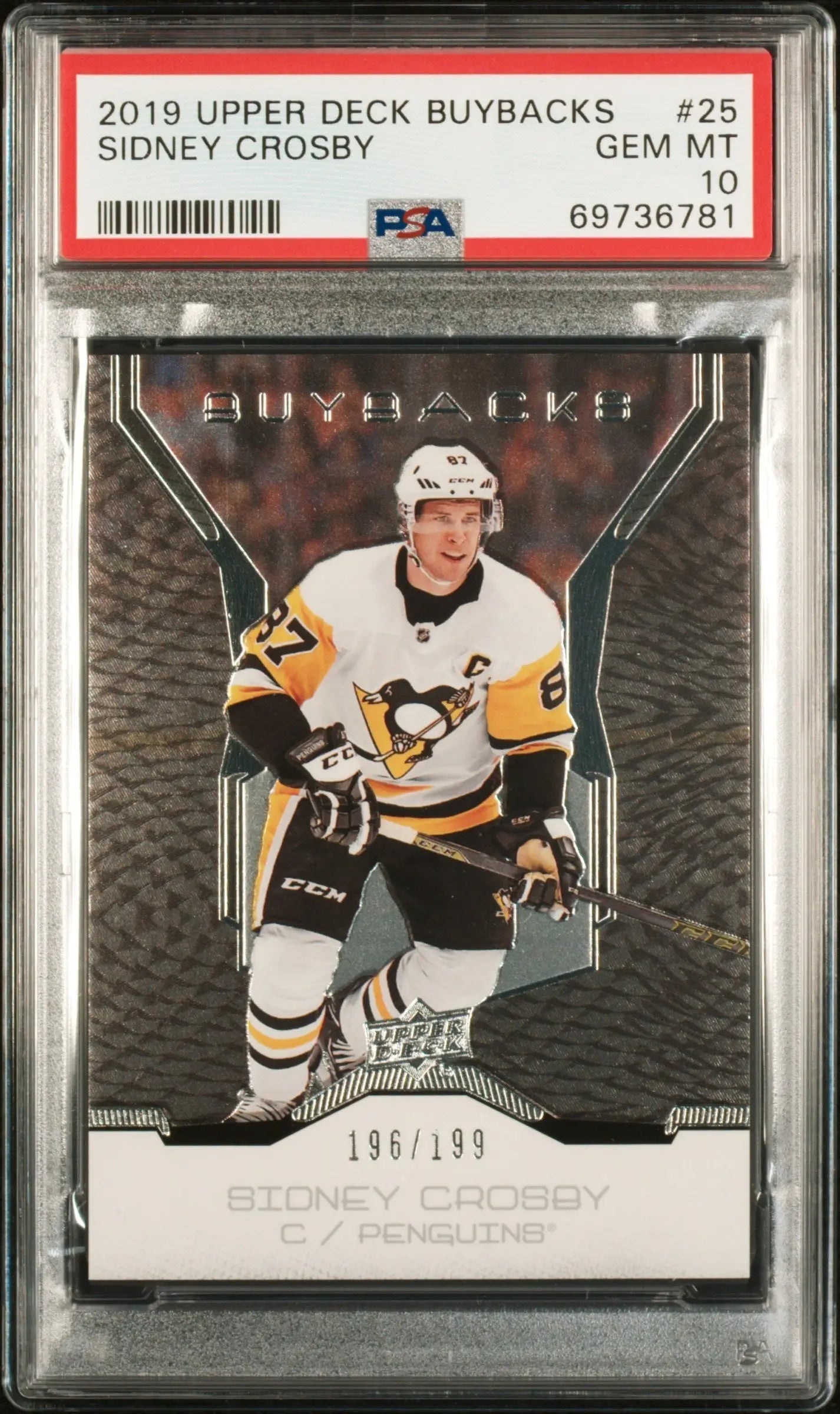 Sidney Crosby 2019 Upper Deck Buybacks #196/199 PSA 10 Gem Mint - Hockey Card Single