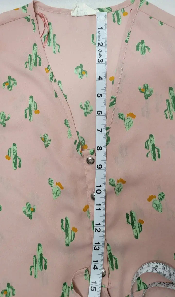 Sienna Sky Crop Top Size XS Pink Cactus Print V Neck 3/4 Sleeve Juniors - Apparel