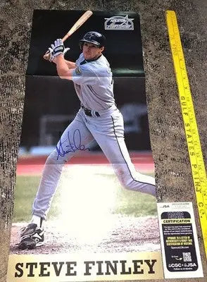 Signed 1994 STEVE FINLEY Houston Astros Autographed 11x24 Folded POSTER Auto JSA - Sports Memorabilia