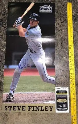 Signed 1994 STEVE FINLEY Houston Astros Autographed 11x24 Folded POSTER Auto JSA - Sports Memorabilia