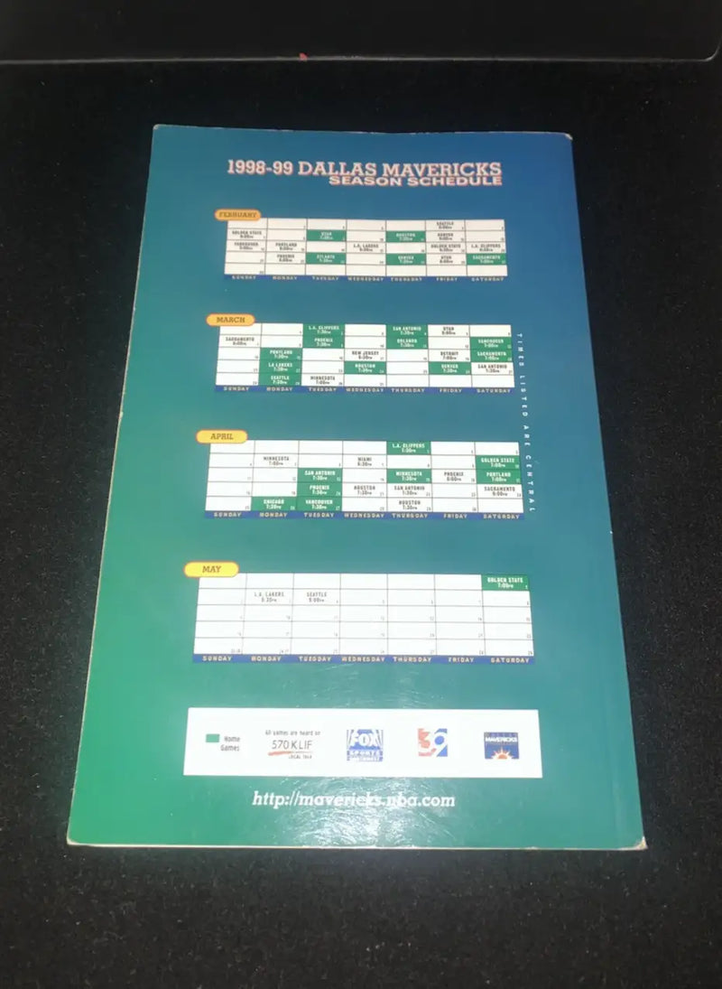 1998-99 Dallas Mavericks season schedule from signed media guide with Dirk Nowitzki and Steve Nash