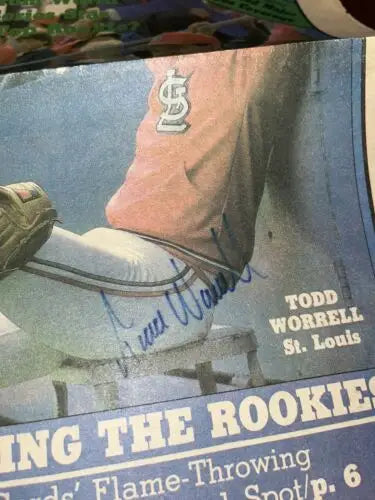 Signed Todd Worrell Baseball Card from March 1986 Baseball America Newspaper Auto JSA