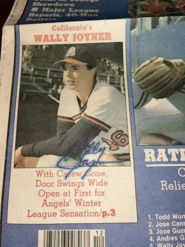 Wally Joyner baseball card featured in Signed March 1986 Baseball America Newspaper