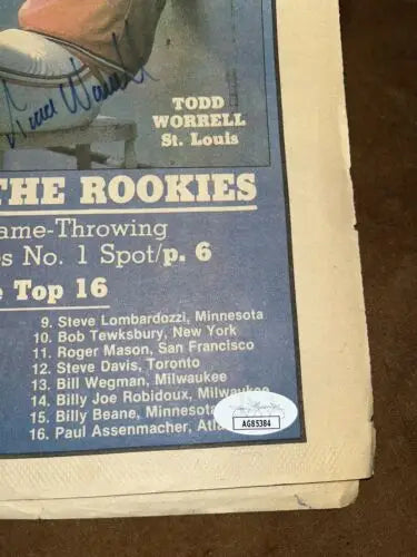 Signed March 1986 Baseball America Newspaper page featuring Wally Joyner and Todd Worrell