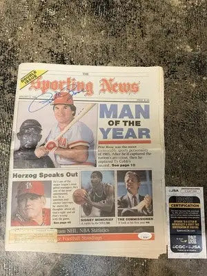 Signed Pete Rose Man of The Year Sporting News January 6 1986 AUTO JSA - Sports Memorabilia